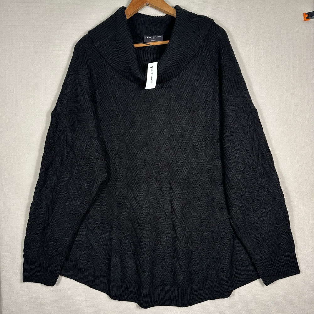 Lane Bryant Cowl Neck Sweater Womens 26/28 Black New Chevron Textured Knit
